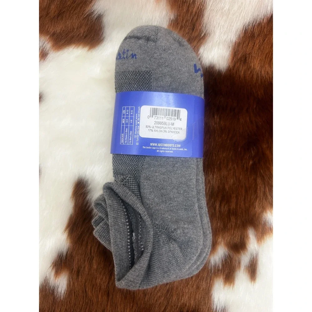 Justin‎ Men's Low Cut Cushion Comfort Socks 3 Pairs Grey - Medium